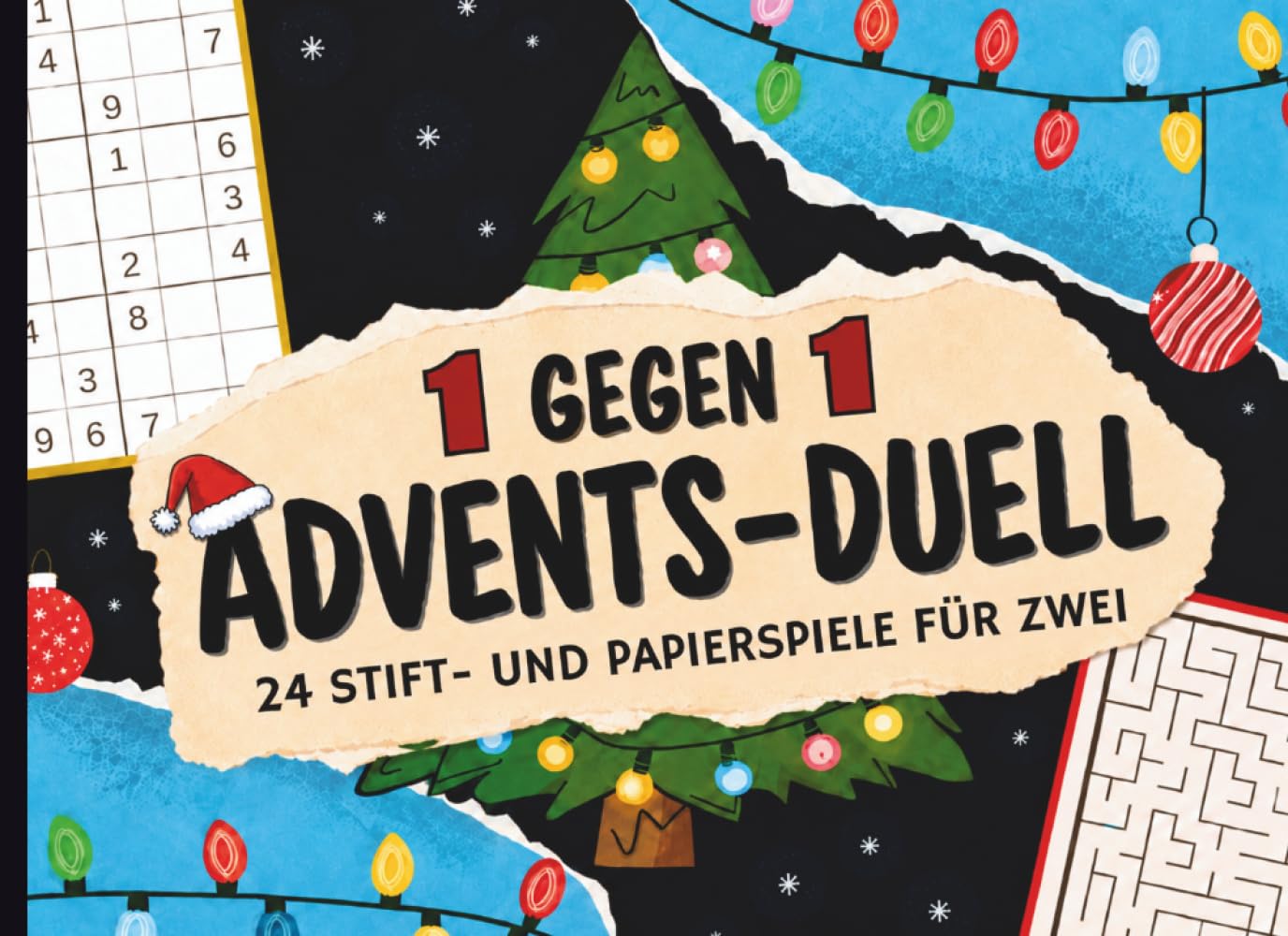 1 gegen 1 Advents-Duell: 24 Stift & Papier Spiele für Zwei | Mitmach Adventskalender mit 24 lustigen Minispielen für 2 Personen, Perfekt zum Verschenken für Geschwister, Paare oder Eltern