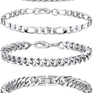 Men's Cuban Bracelets, 19 cm Stainless Steel Bracelets, Set of 4