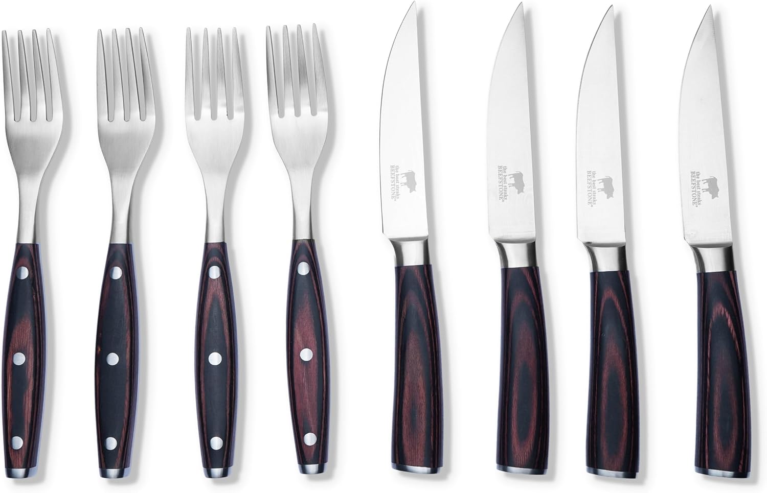 Steak Cutlery Set 8 Pieces, 4 Steak Knives with Smooth 12 cm Blade + 4 Steak Forks, Ergonomic Pakka Wooden Handles, Wooden Gift Box – Bild 2