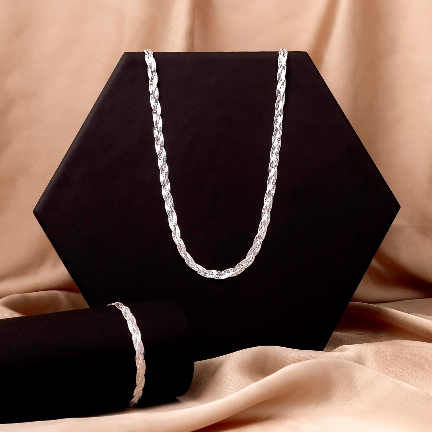 Amberta Ladies 925 Sterling Silver Chain Necklace 5mm Herringbone Design Length 45cm – Bild 4