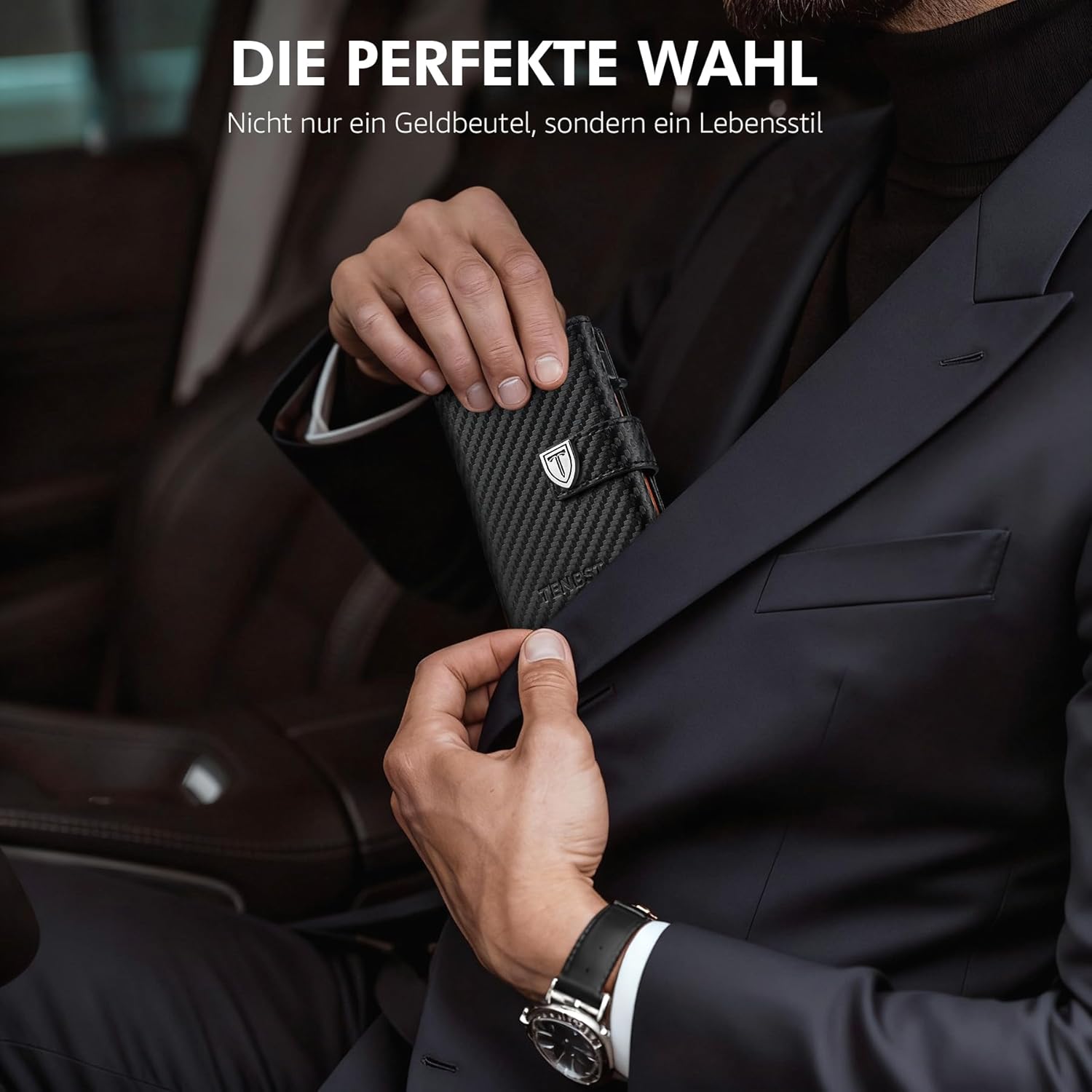 TENBST Men's Ultra Thin Wallet with Coin Compartment & RFID Protection, Premium Slim Wallet, Luxury Wallet Card Case for 10 Credit Cards, Gifts for Father's Day - Black & Orange – Bild 6