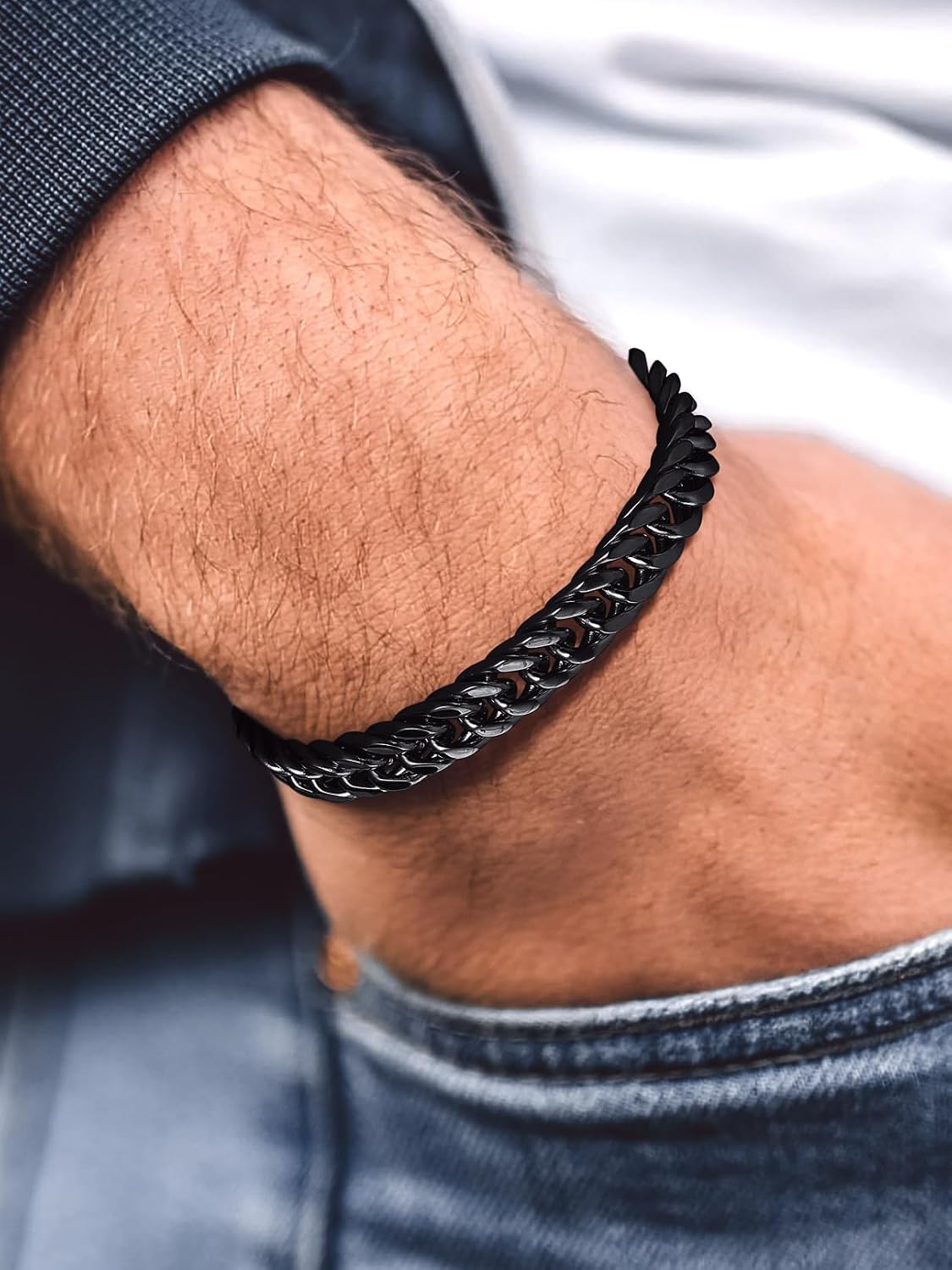 Bandmax Men's Bracelet Stainless Steel Curb Bracelet 6/8/12/17 mm Solid Cuban Link Bracelet 19/21/23 cm Heavy Curb Chain Bracelet with Folding Clasp Men's Bangle Jewellery for Birthday Father's Day – Bild 5
