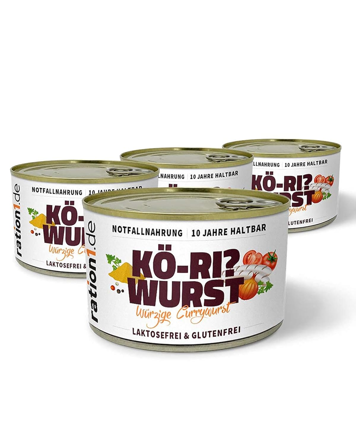 ration1 Spicy Curry Sausage, 4 x 400 g, Ready Meals, Shelf Life of 10 Years