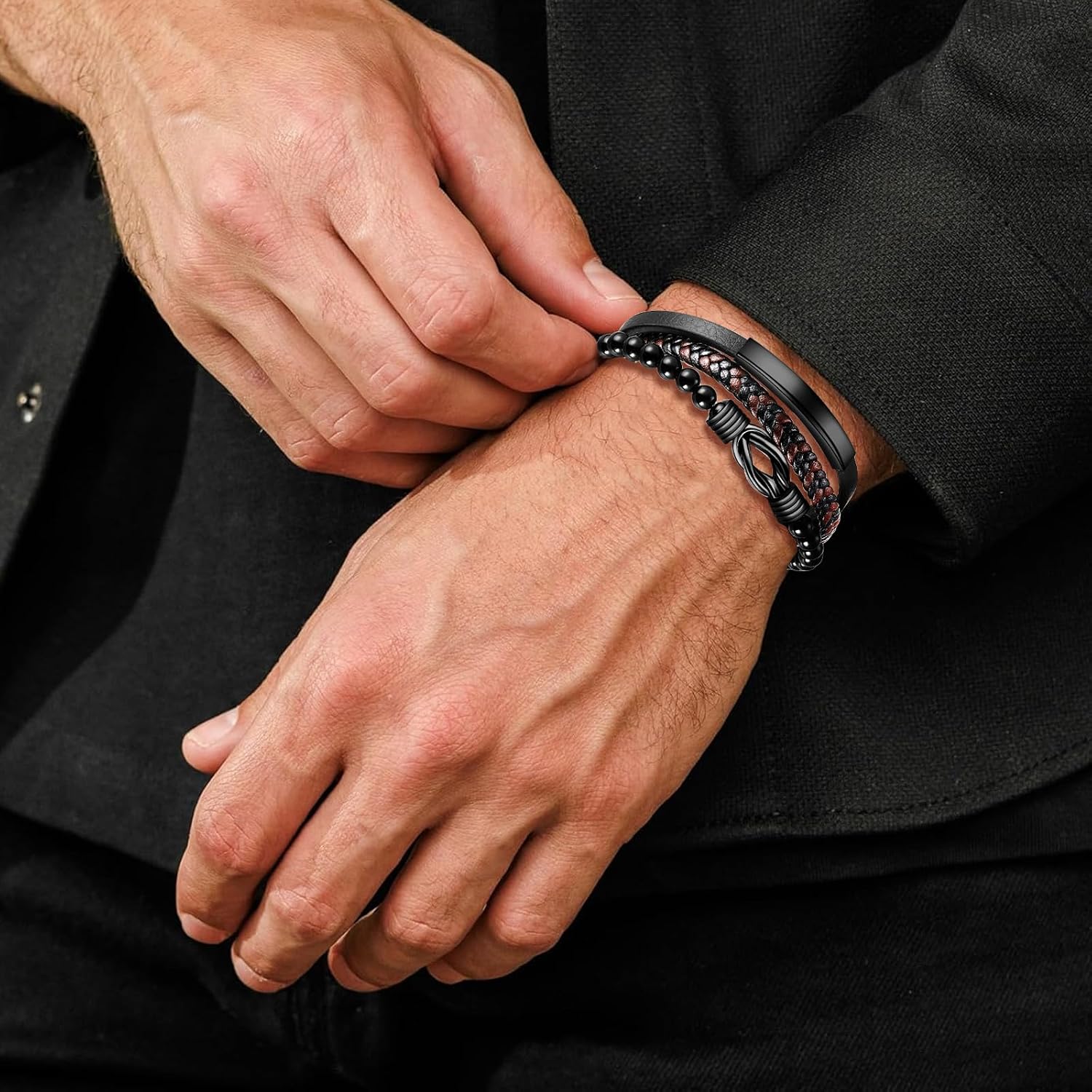 Father's Day Gift Mens Leather Braided Dad Bracelet Engraved Bracelets Birthday Christmas Father's Day Gift – Bild 4
