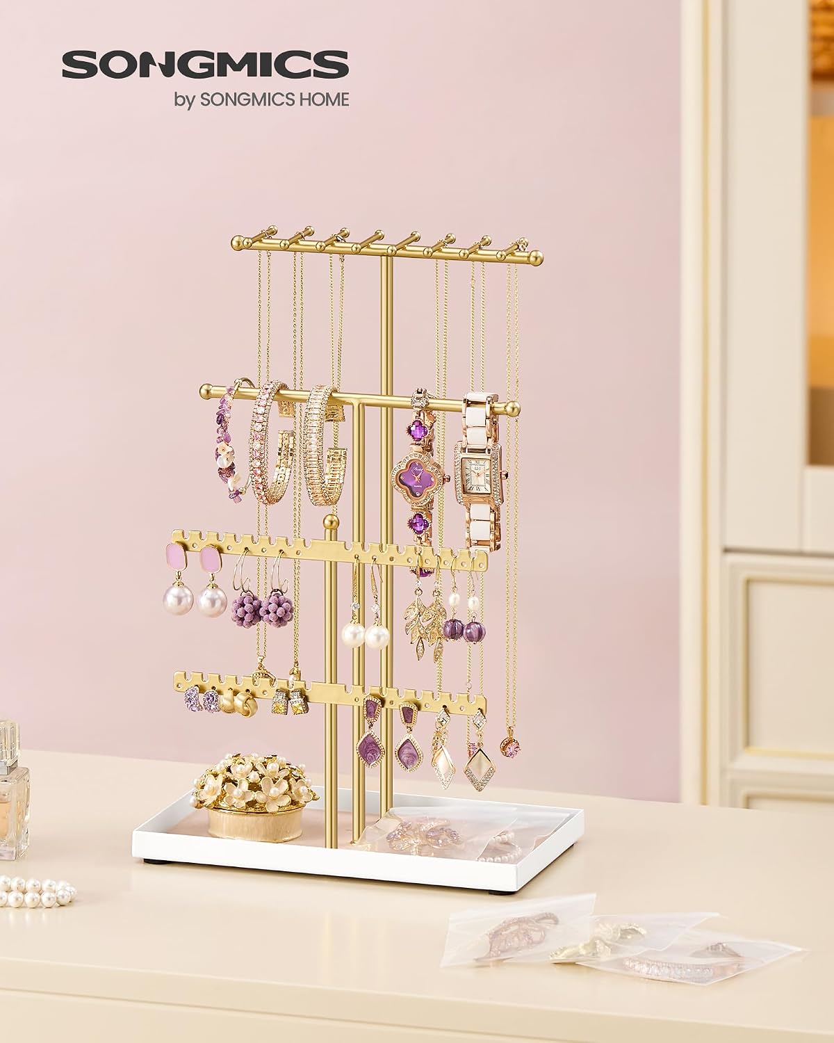 SONGMICS Jewellery Stand, Jewellery Holder, Metal Frame, Jewellery Tray – Bild 2