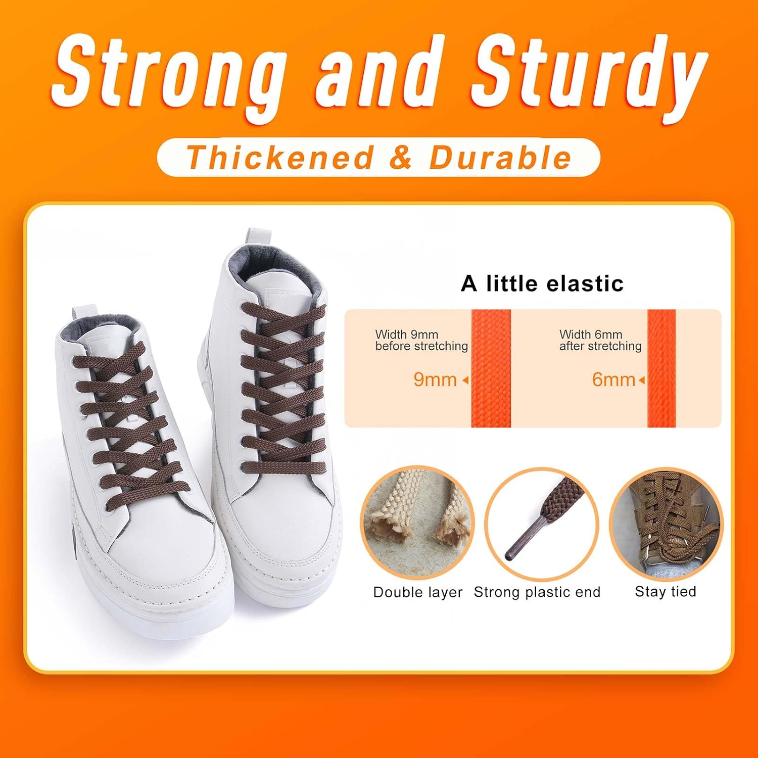 VSUDO 9 mm Wide Flat Shoelaces, Double Layer Woven Shoe Laces for Sports Shoes, Replacement Shoelaces for Men and Women – Bild 3