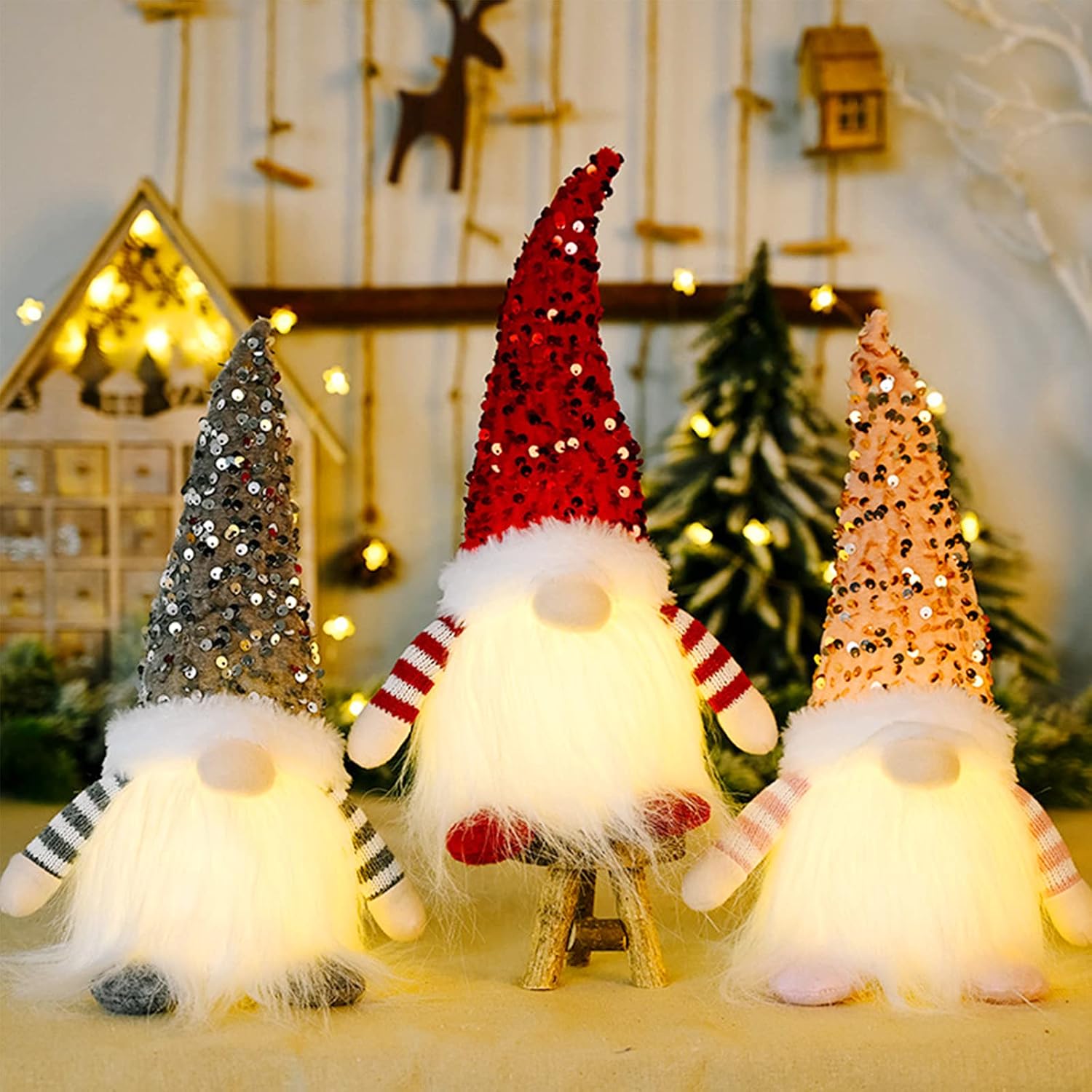 Pack of 3 Christmas Decoration Indoor Gnome Christmas Gnome with LED for – Bild 8