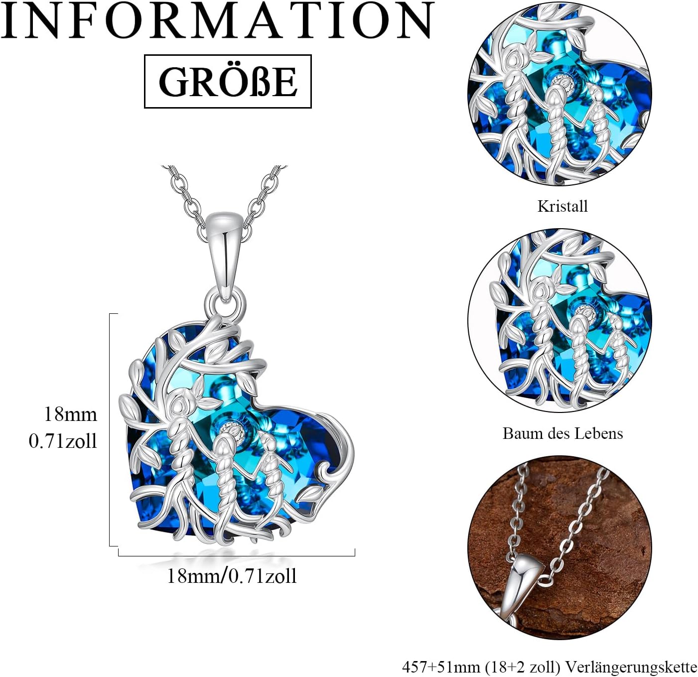 Women's Tree of Life Necklace 925 Sterling Silver Mother Children Daughter Son Tree of Life Family Heart Pendant Jewellery Gifts for Mum Girls – Bild 4