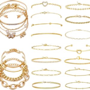 JSTHHTT Women's Gold Stackable Bracelets, Women's Gold, Bracelet Set, Gold, Jewellery, Adjustable, Waterproof, Fashion Jewellery Gift Set for Women, Girls, Pack of 24
