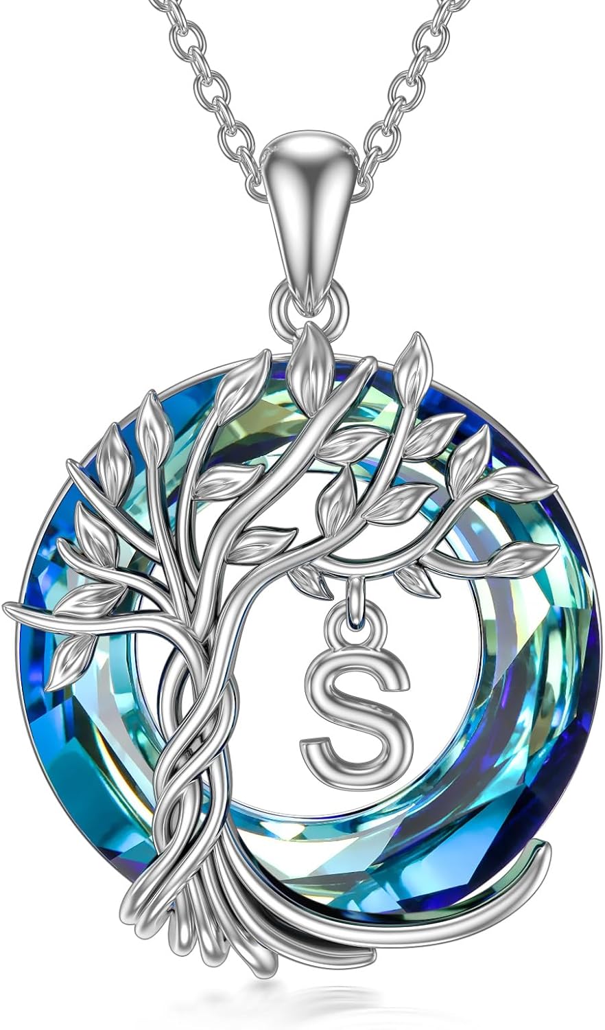 TOUPOP Tree of Life Chain Sterling Silver Tree of Life Initial Letter Pendant Necklace with Blue Crystal Jewellery Gifts for Mothers Birthday Gifts for Women Girls