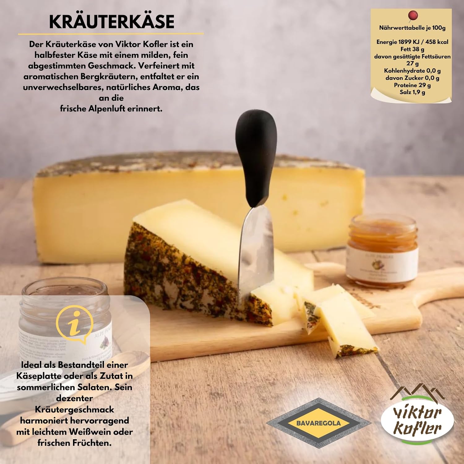BAVAREGOLA South Tyrolean Cheese Gift Box – Gift Basket Filled with 5 Cheese Variations, Fig Mustard & Shaker Bread – Enjoyment Gift for Men and Women – Bild 5