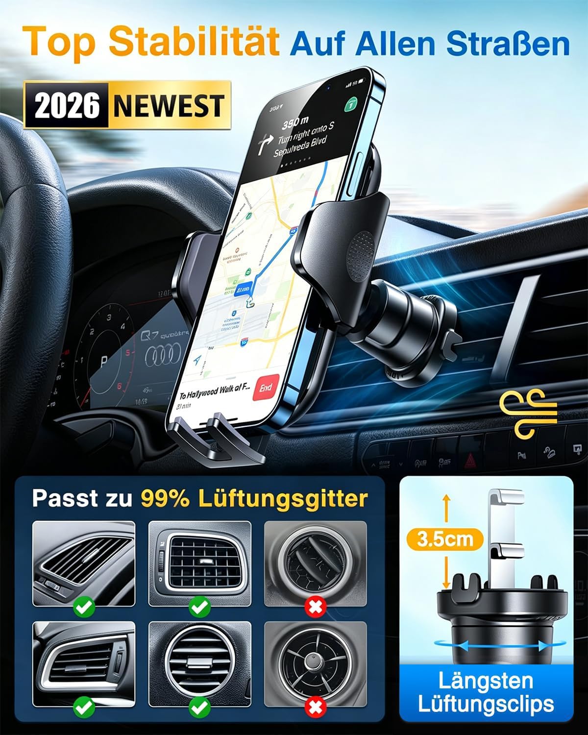 VANMASS 2026 Military Mobile Phone Holder Car Bombproof Ventilation Hook Mobile Phone Holder Car Ventilation 100% Secure Grip Mobile Phone Holder 360° Rotatable Car Holder Mobile Phone Car for iPhone – Bild 6
