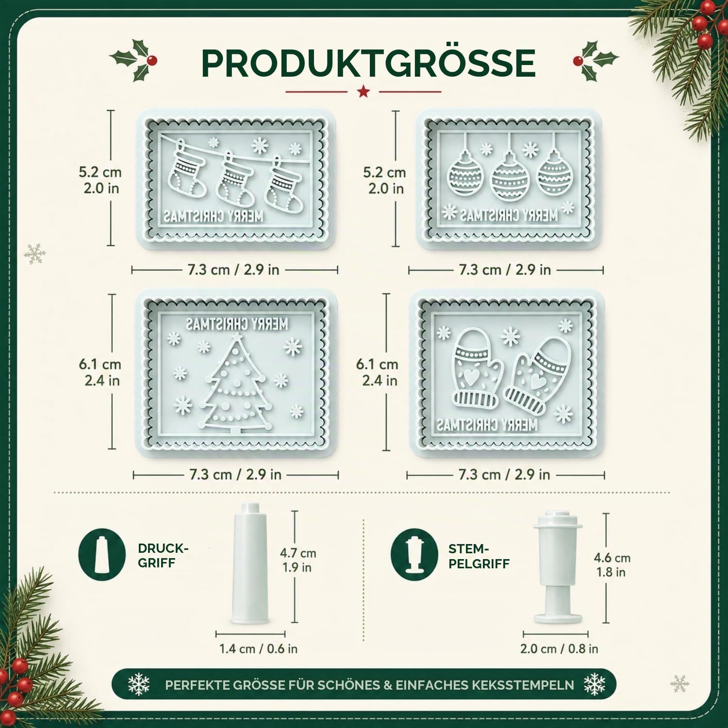 4 Piece 3D Merry Christmas Plastic Cookie Stamp Set – Bild 3