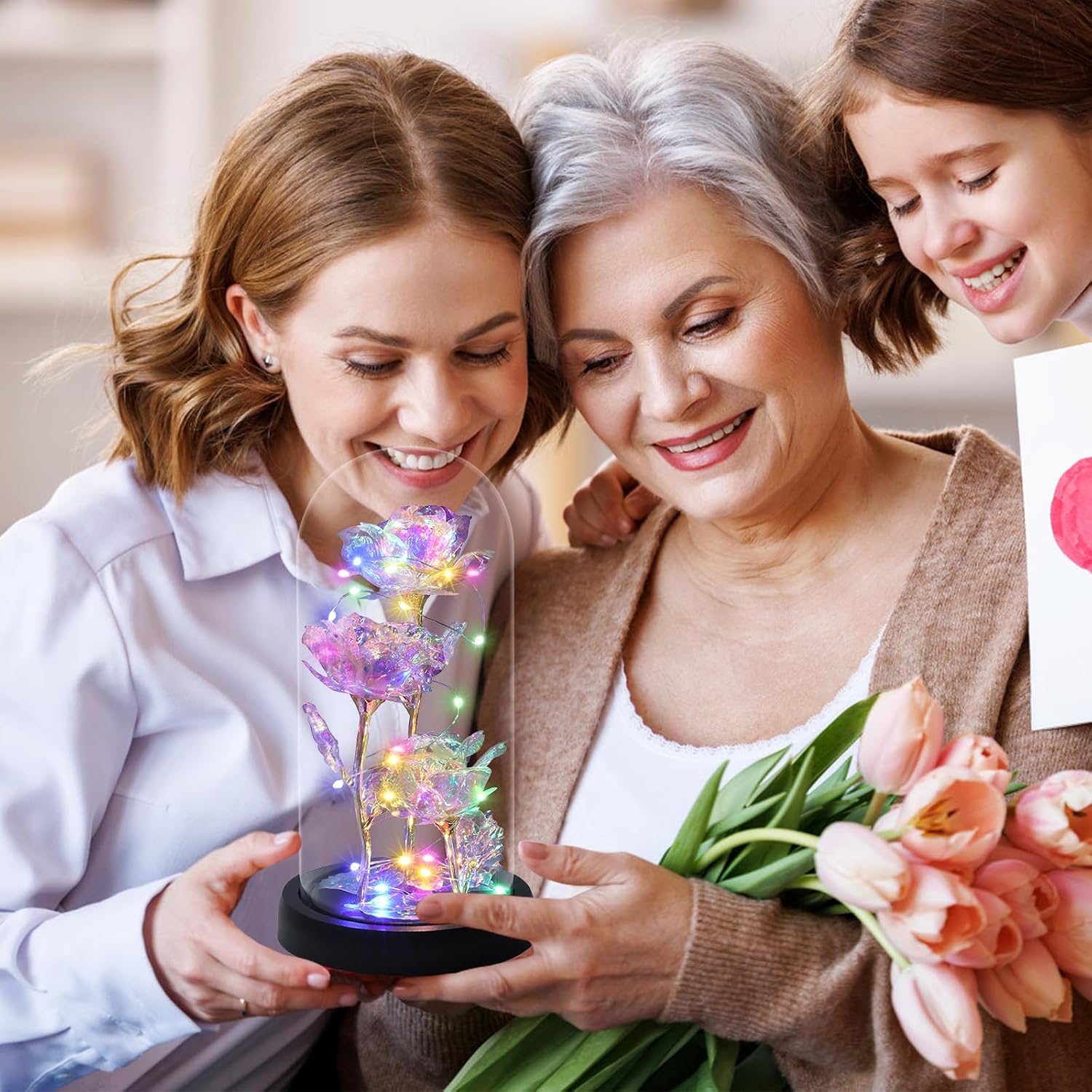 Touloube Gifts for Women, Infinity Roses in Glass with Light, Beauty and the Beast Rose Galaxy Rose Flower Gift, Beautiful Gifts for Mum, Grandma, Women, Birthday – Bild 6