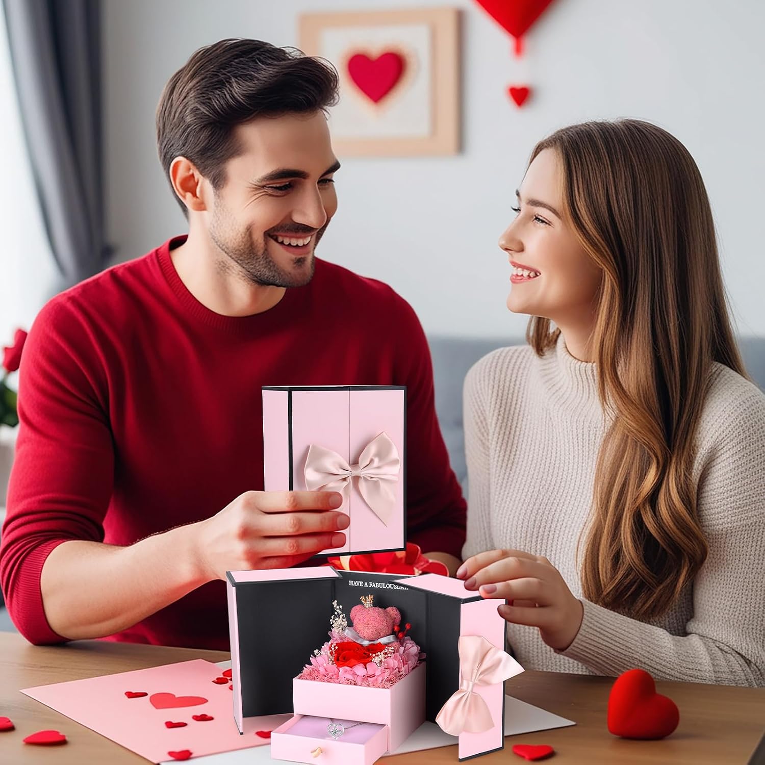 Rose Moss Bear Gifts for Mum, Real Eternal Rose Gift Box with Necklace, Preserved Rose Flower Box, Mother's Day Gift for Mum, Women, Wife, Girlfriend, Grandma, Valentine's Day, Anniversary, Christmas – Bild 5