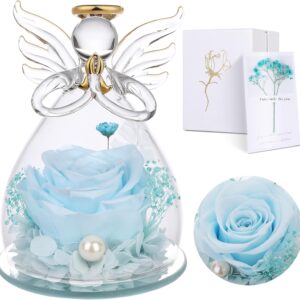 Touloube Eternal Rose Angel Gifts for Mum, Eternal Rose in Angel Glass Dome for Her, Infinity Roses Preserved Flowers Handmade, Glass Angel Figurine, Gift for Women, Mother, Grandma, Grandmother