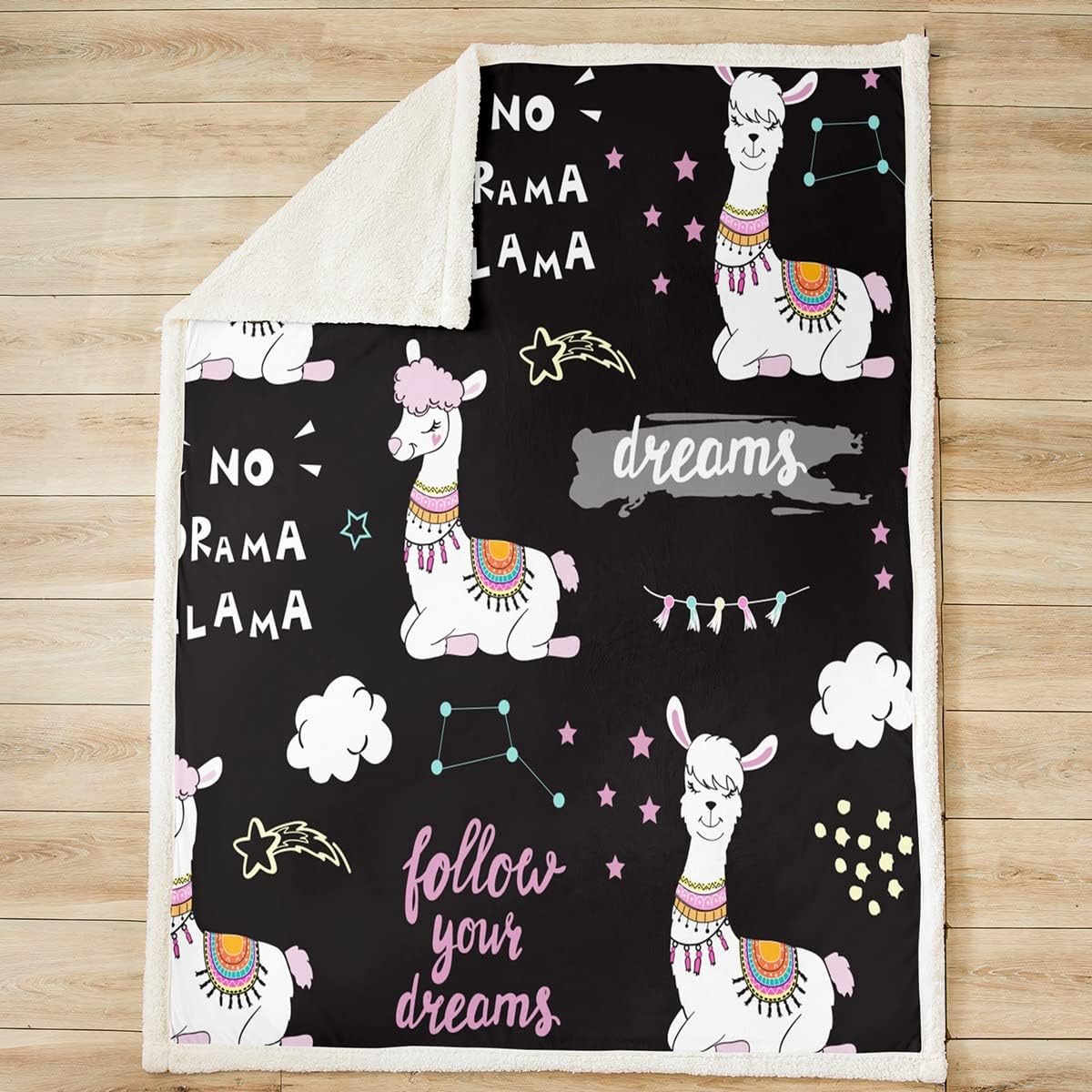 Loussiesd Cute Llama Cuddly Blanket Cartoon Llama Alpaca Blanket 150 x 200 cm Constellation Starry Sky Flannel Fleece Blanket for Sofa Beautiful Animal Theme Couch Blanket – Bild 3