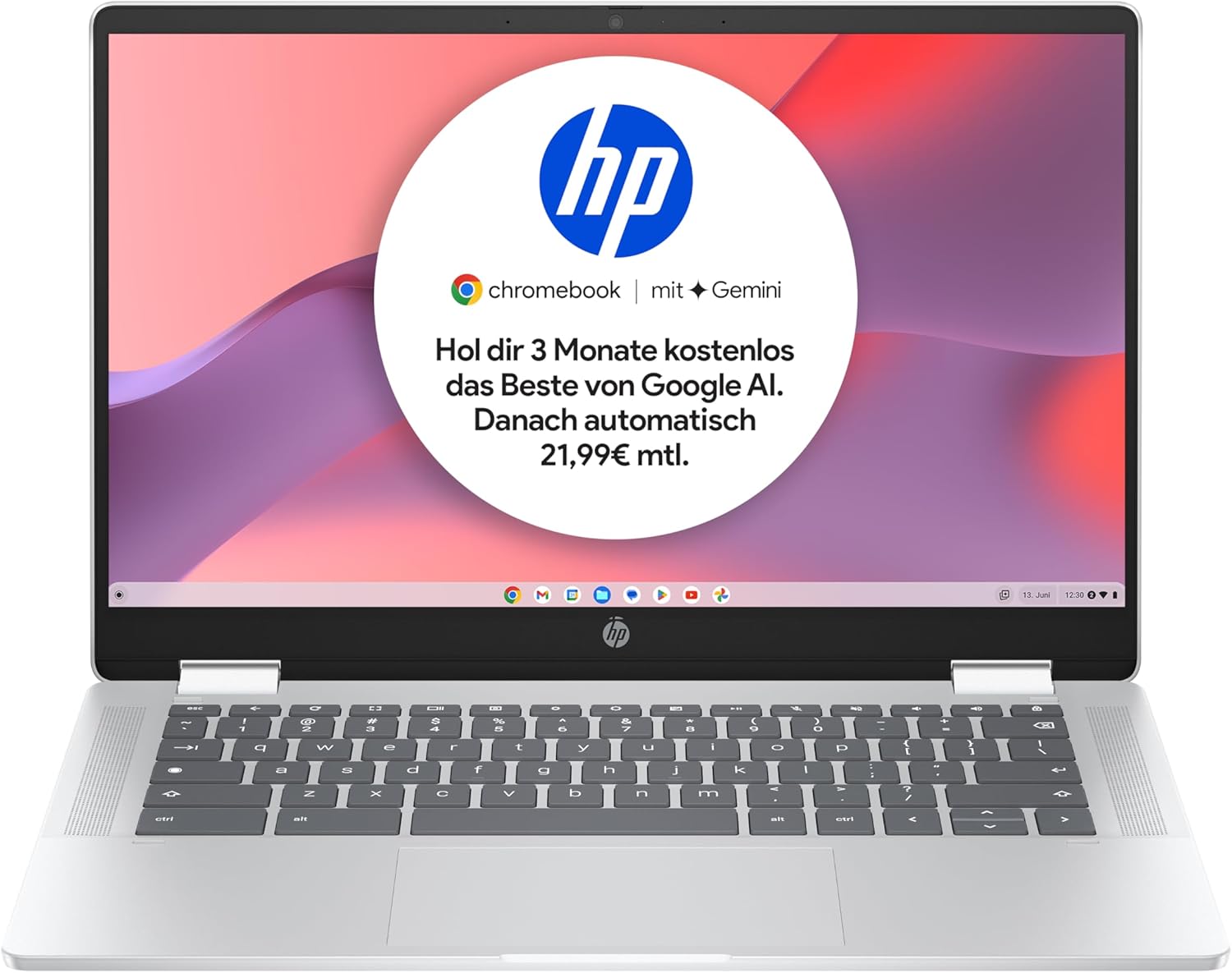 HP Chromebook x360 Laptop (14 Inch HD Touchscreen, Intel N100, Gemini, 4 GB RAM, 128 GB, ChromeOS, QWERTZ) - Silver – Bild 2