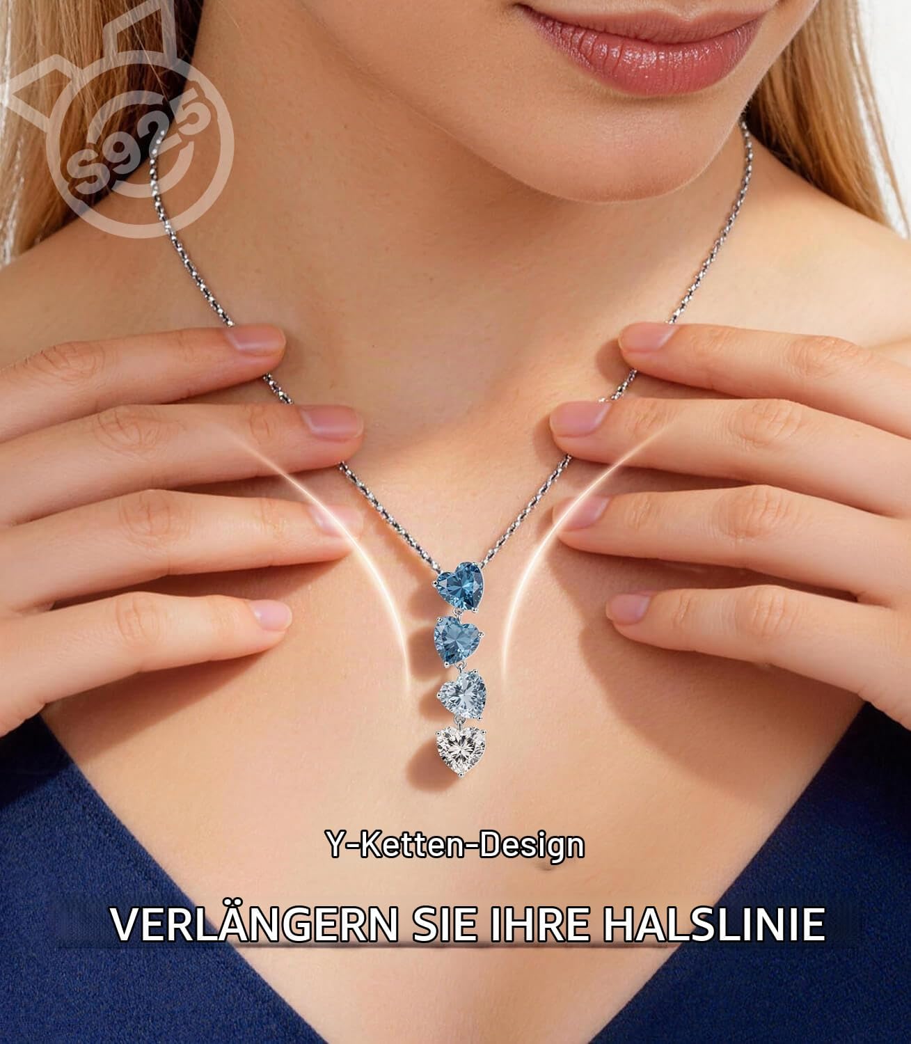 LOVANS Herz Kette Silber 925 Damen, Halskette Y Silberkette Anhänger – Bild 3
