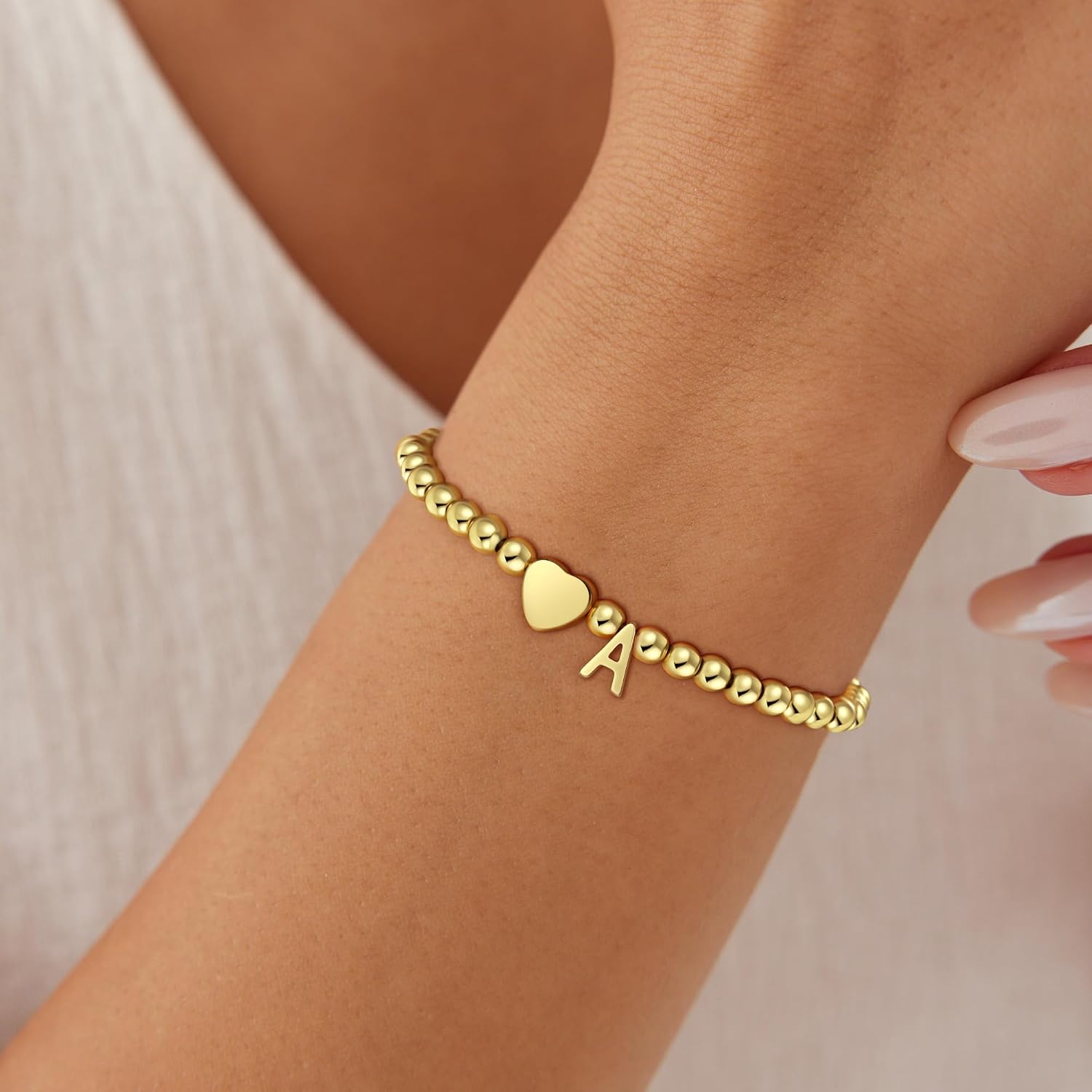 SLOONG Christmas Gifts for Women Girls Children 18K Gold/Silver Gold-Plated Heart Bracelet with Letters Monogram Bracelets Personalised Bracelet Jewellery Gifts for Women Girls Girlfriend – Bild 2