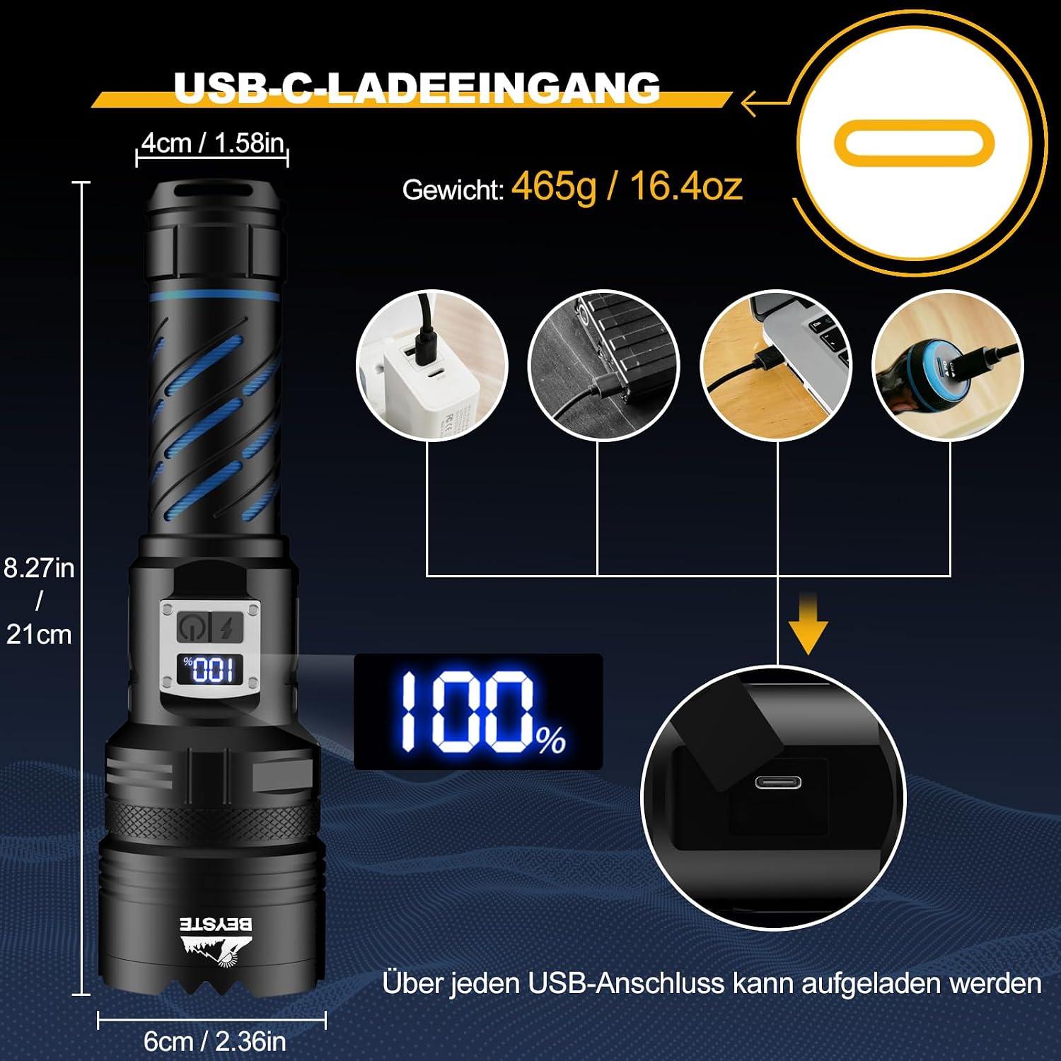 Torch LED Rechargeable 1000000 Lumens Torch Large Strong – Bild 5