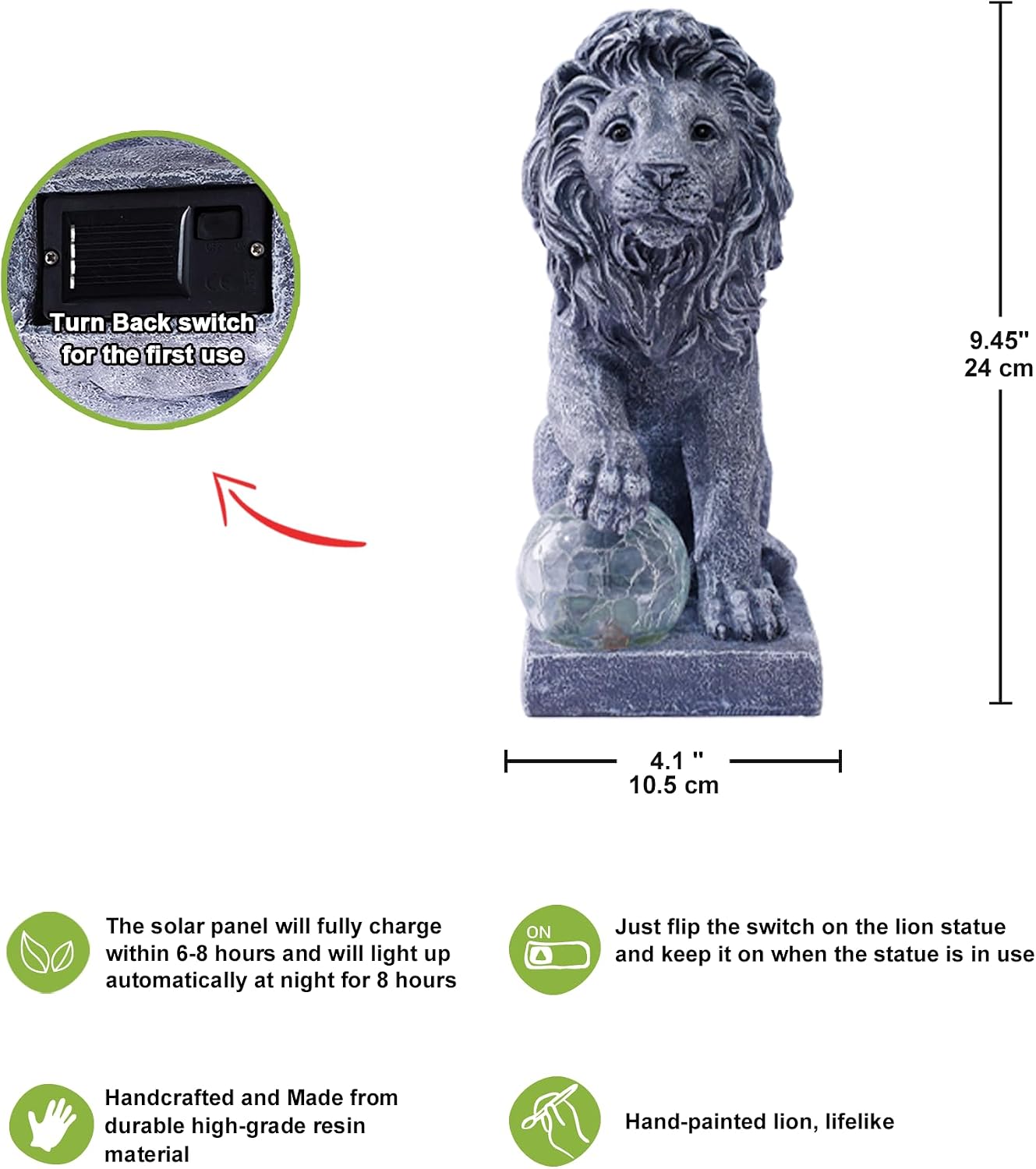 Yeomoo Lion Figurines with Ball Solar Lights Decoration for Outdoor Room – Bild 4