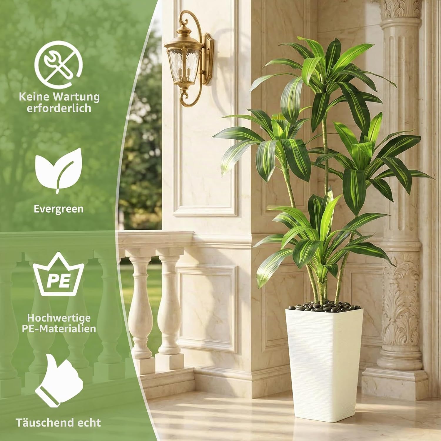 Artificial Dragon Tree Plants 150 cm Artificial Plants Large White Pot – Bild 7