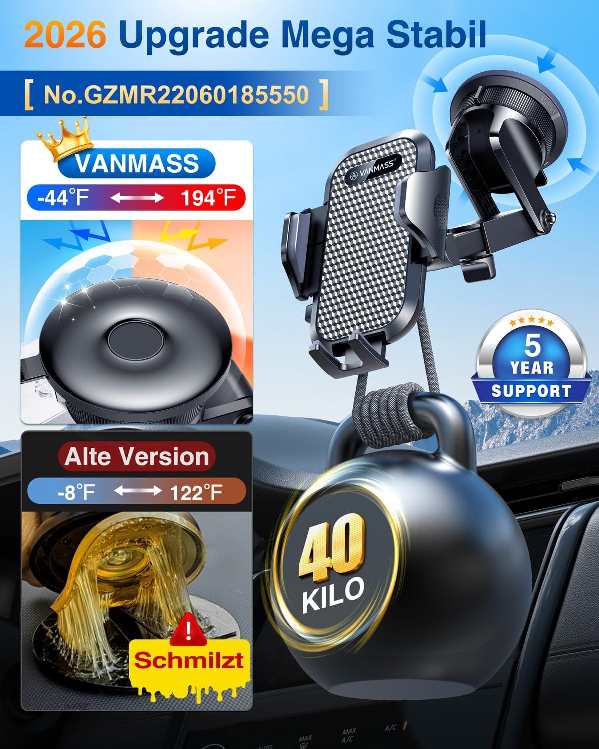 VANMASS 2026 Military Mobile Phone Holder, Car Upgrade, Strongest Suction Cup & Ventilation Hook, 4-in-1 Smartphone Car Mobile Phone Holder, 360° Rotatable Car Mount on Dashboard Disc for iPhone – Bild 7
