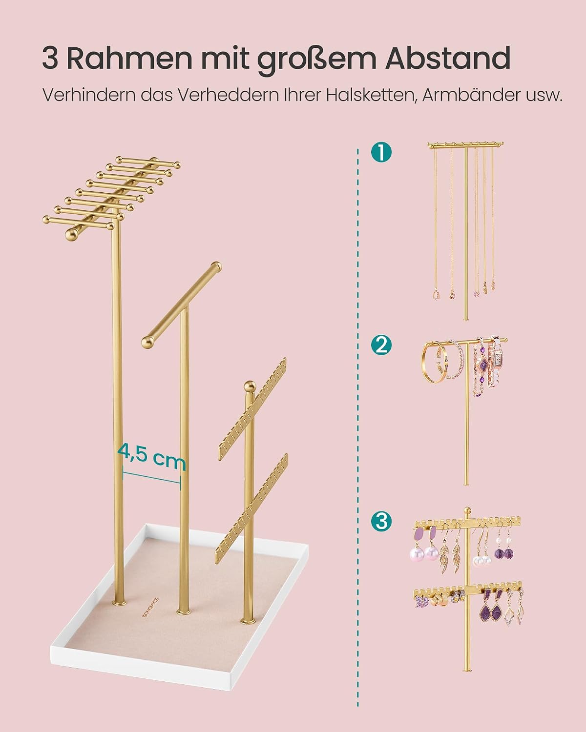 SONGMICS Jewellery Stand, Jewellery Holder, Metal Frame, Jewellery Tray – Bild 3