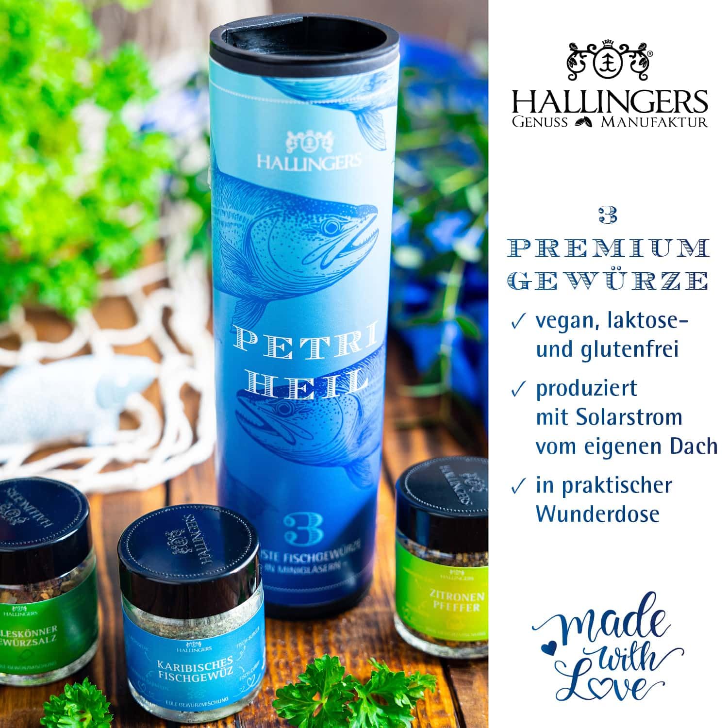 Hallingers Genuss Manufaktur Spice Gift Set – 3 Spices from around the World as Tasting Set in High-Quality Gift Tin "Petri Heil", Gift Idea for Fishermen – Bild 3