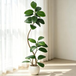 Artificial Rubber Tree 150 cm Ficus Elastica with Resin Pot Beige