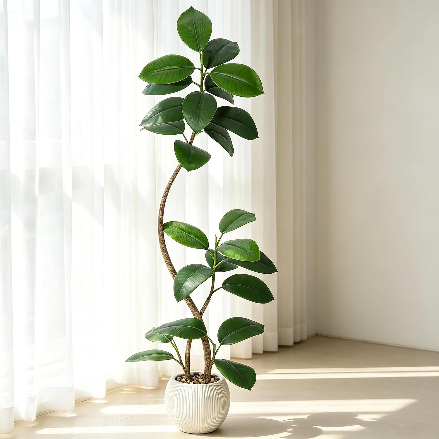 Artificial Rubber Tree 150 cm Ficus Elastica with Resin Pot Beige