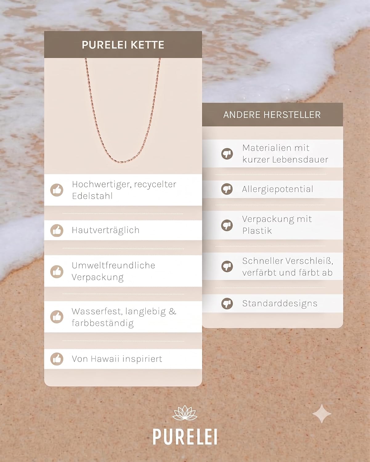 Purelei Moments Women's Necklace - Adjustable Pearl Link Necklace (45-50cm) Elegant Design for Capsule Looks - 18K Gold Plated Stainless Steel Rose Gold Plated or Silver – Bild 6