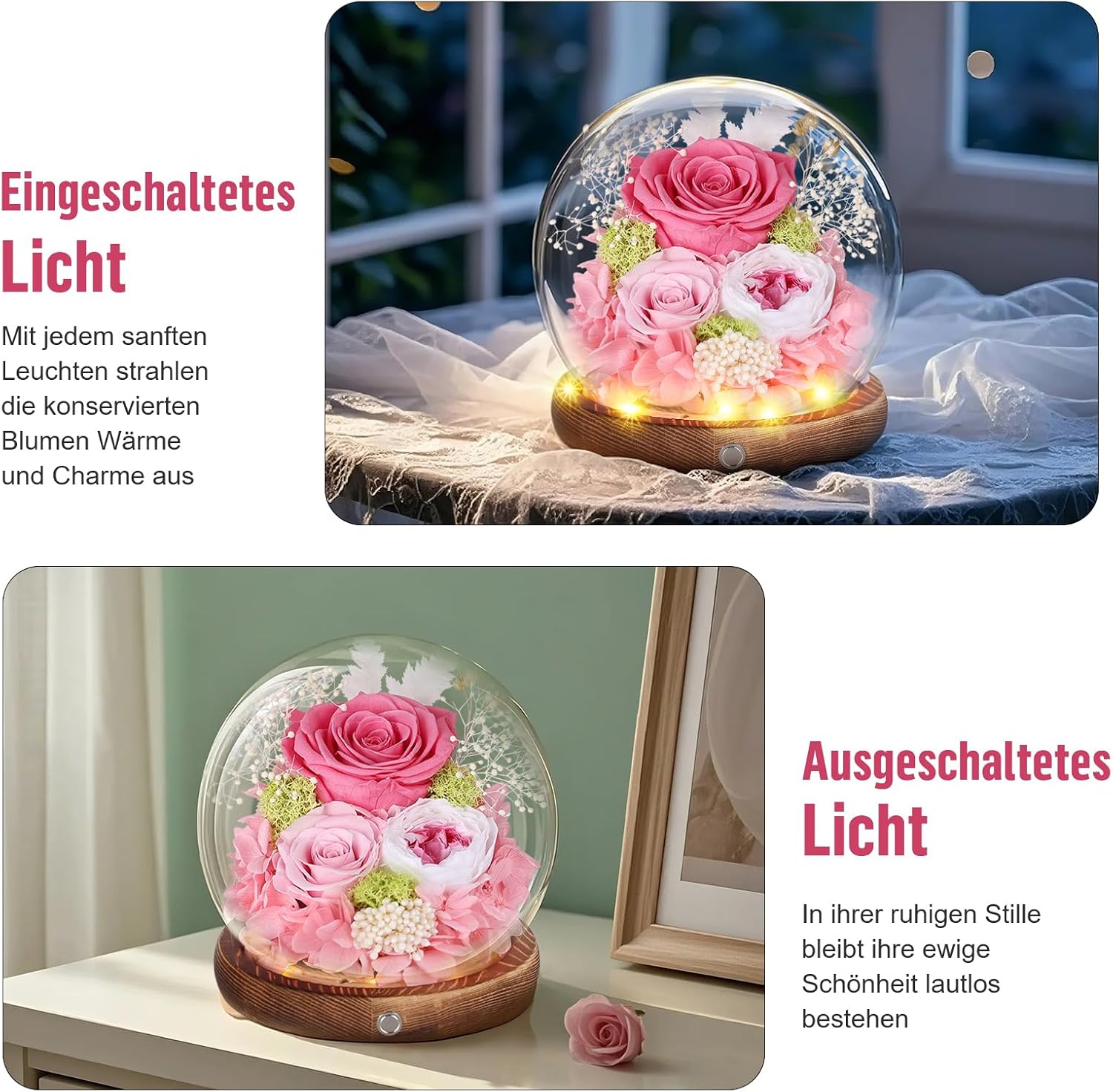 Eternal Rose in Glass Pink with LED Infinity Rose Real Flower for Women – Bild 4