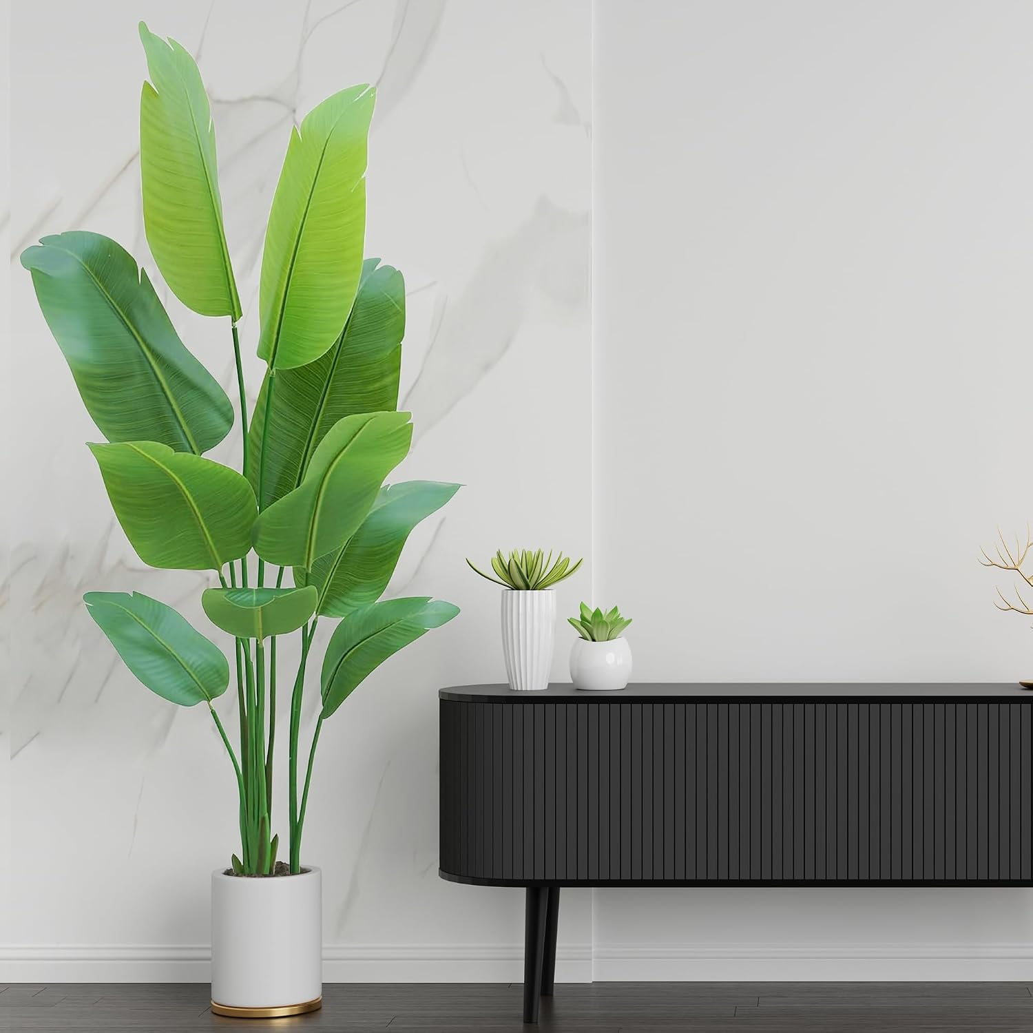 Artificial Plants Indoor Artificial Olive Tree, Palm Tree and Artificial Bird of Paradise, Tall Artificial Plant with White Planter for Home Decoration and Housewarming Gift – Bild 3