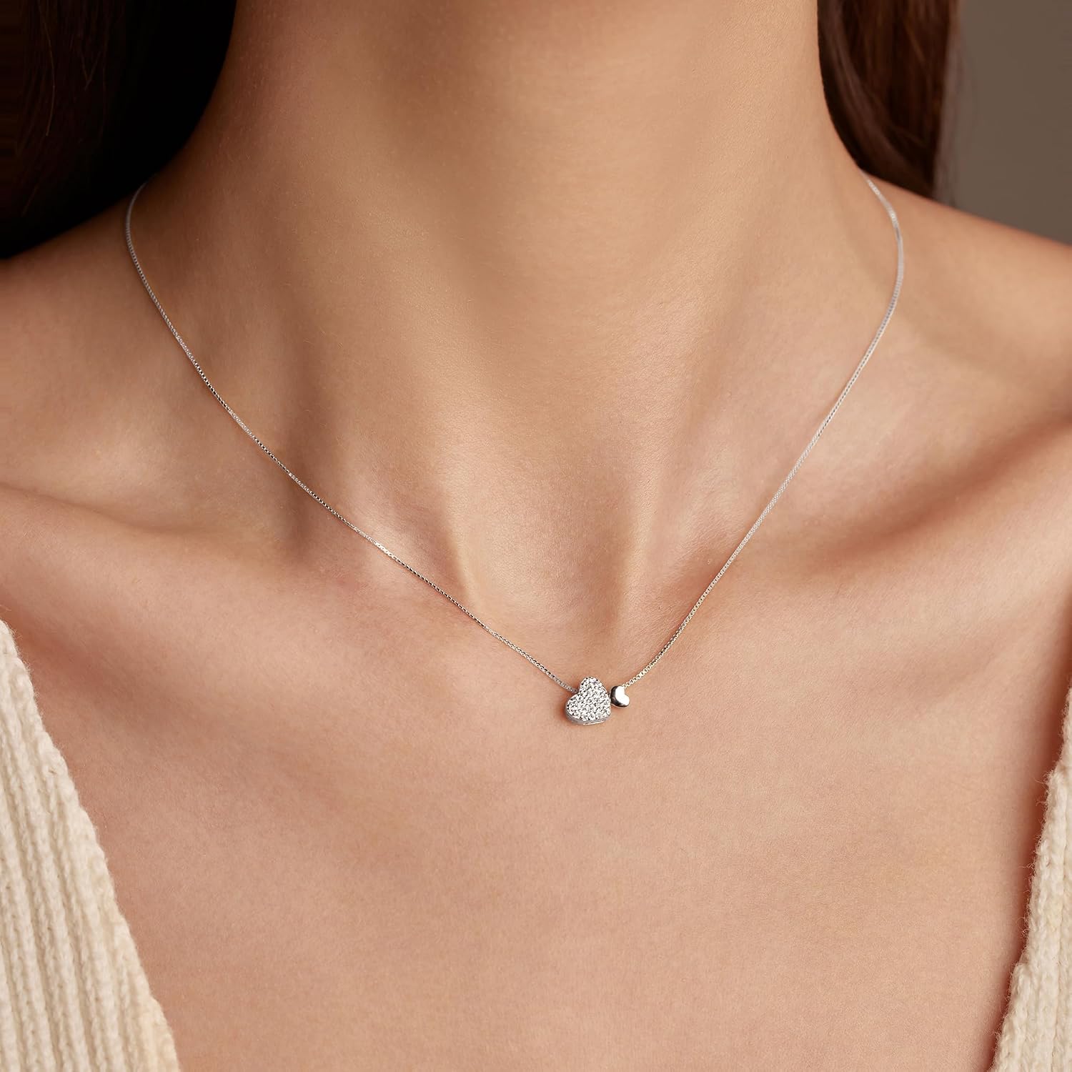 Silberkette Damen 925 mit Herzanhänger,Personalisierte Kette Halsreif Silber Anhänger in Blau,Wasserfester Herz Halsketten Boho Silberschmuck Jewelry Geschenk für Frauen Freundin – Bild 5