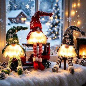 Bseical 3 Pieces Christmas Decoration Indoor Christmas Gnome Illuminated Table
