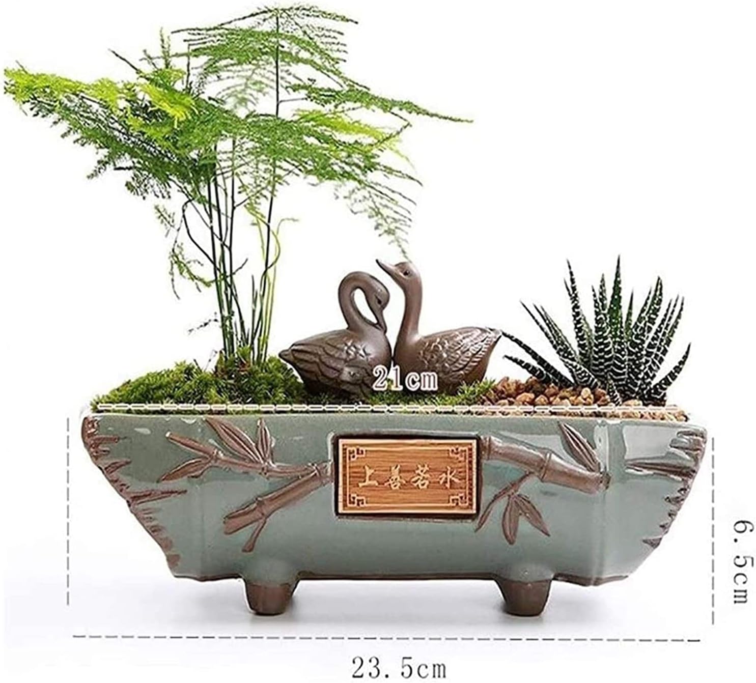 Bonsai Pots - Large Rectangular Creative Ceramic Flower Pot, Vintage Stone Design for Green Plants, Great for Meaty Plants, Chinese Style – Bild 2