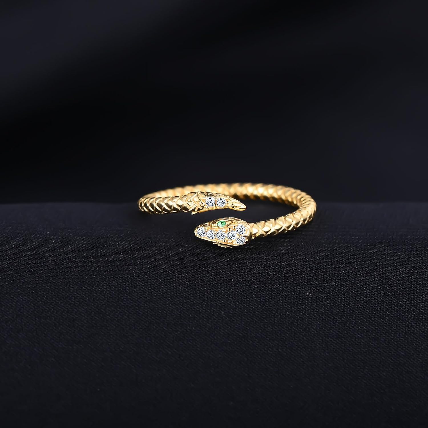 Women's Ring 925 Sterling Silver Open Ring Retro Cubic Zirconia Snake Design Adjustable Ring Finger Ring (Gold) – Bild 3