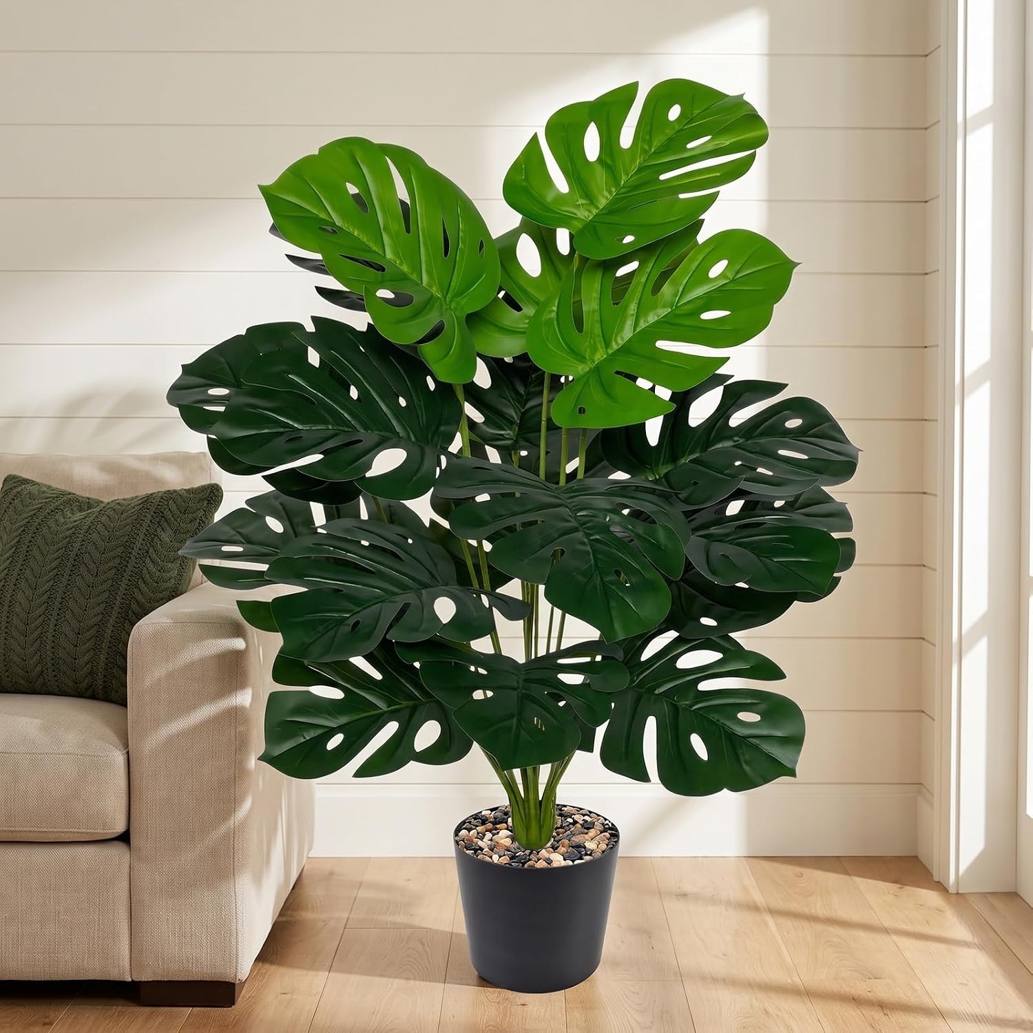 Monstera Plant, 71 cm Artificial Plant, Large, Realistic Plants Artificial with White Pot, Plastic Decoration, 18 Leaves, Living Room, Balcony, Pack of 1 – Bild 3