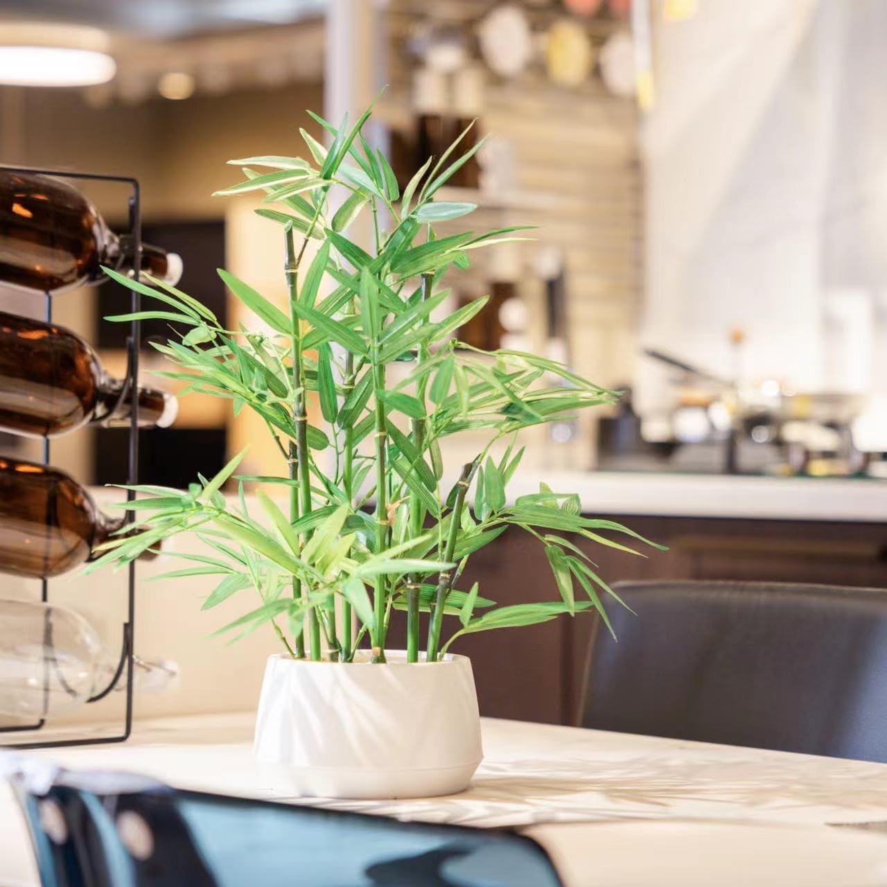 365 Blooming Decor Künstliche Bambuspflanze 45 cm Hoch – Luxus Kunstbambus im Weißen Blumentopf für Zuhause, Büro, Küche, Tischdeko, Indoor Zimmerpflanze, Glücksbambus – Bild 3