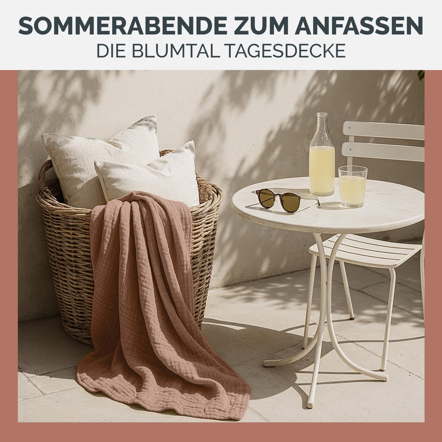 Blumtal Tagesdecke Baumwolle 220x240 cm - Musselin Decke Oeko-TEX Zertifiziert - Bettüberwurf 220x240 - Couch Überwurf - Kuscheldecke Baumwolle 100% - Überwurf Bett - Tagesdecke Couch in Copper – Bild 5