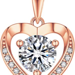 MomentWish Women's Necklace 925 Silver, 1 Carat Moissanite Chain Rose Gold Jewellery Women's Heart Silver Chain with Pendant Gift Box Valentine's Day Love Gift for Women Girlfriend