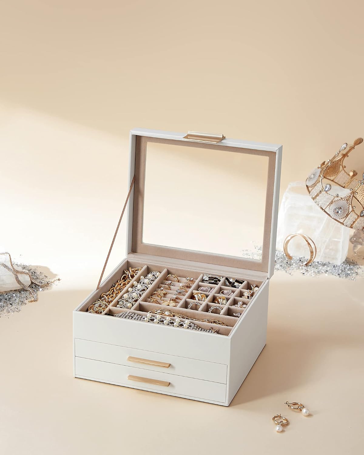 Songmics Jewellery Box with Glass Lid, 3 Levels, 2 Drawers – Bild 8