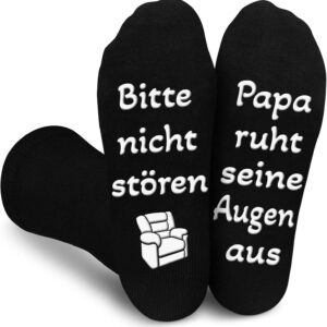 Papa Gifts Funny Socks, Socks with Saying "Bitte nicht stören, Papa ruht seine Augen aus, Herren 39-46 Anti-Slip, Christmas Ideas Gifts Father's Day Men's Day for Men