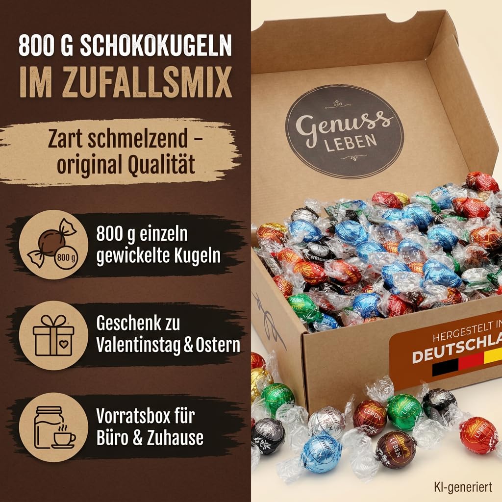 Genussleben® Chocolate Balls Mix Box 800 g - Ideal Storage Box for Snacking – Bild 3