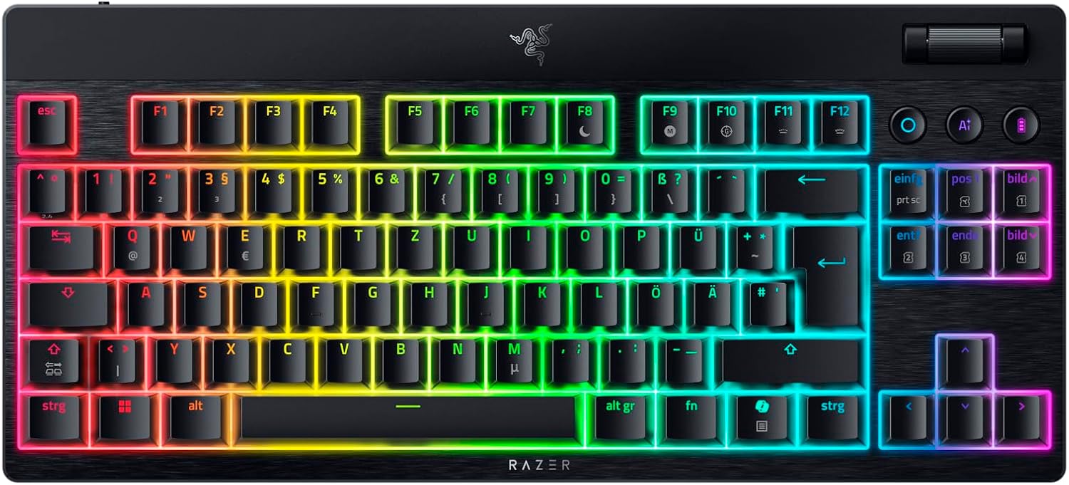 Razer BlackWidow V4 Tenkeyless HyperSpeed Low Profile - Wireless Hot-Swap Gaming Keyboard (HyperSpeed Wireless & BT, Hot-Swap, Multifunctional Rotary & Function Keys) Orange Switch | DE Layout
