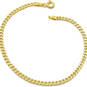Women’s Curb Bracelet 925 Sterling Silver Gold-Plated 3 mm Wide Choice of Length 16 16.5 17 17.5 18 18.5 19 19.5 20 21 22 cm Curb Chain Gold Bracelet