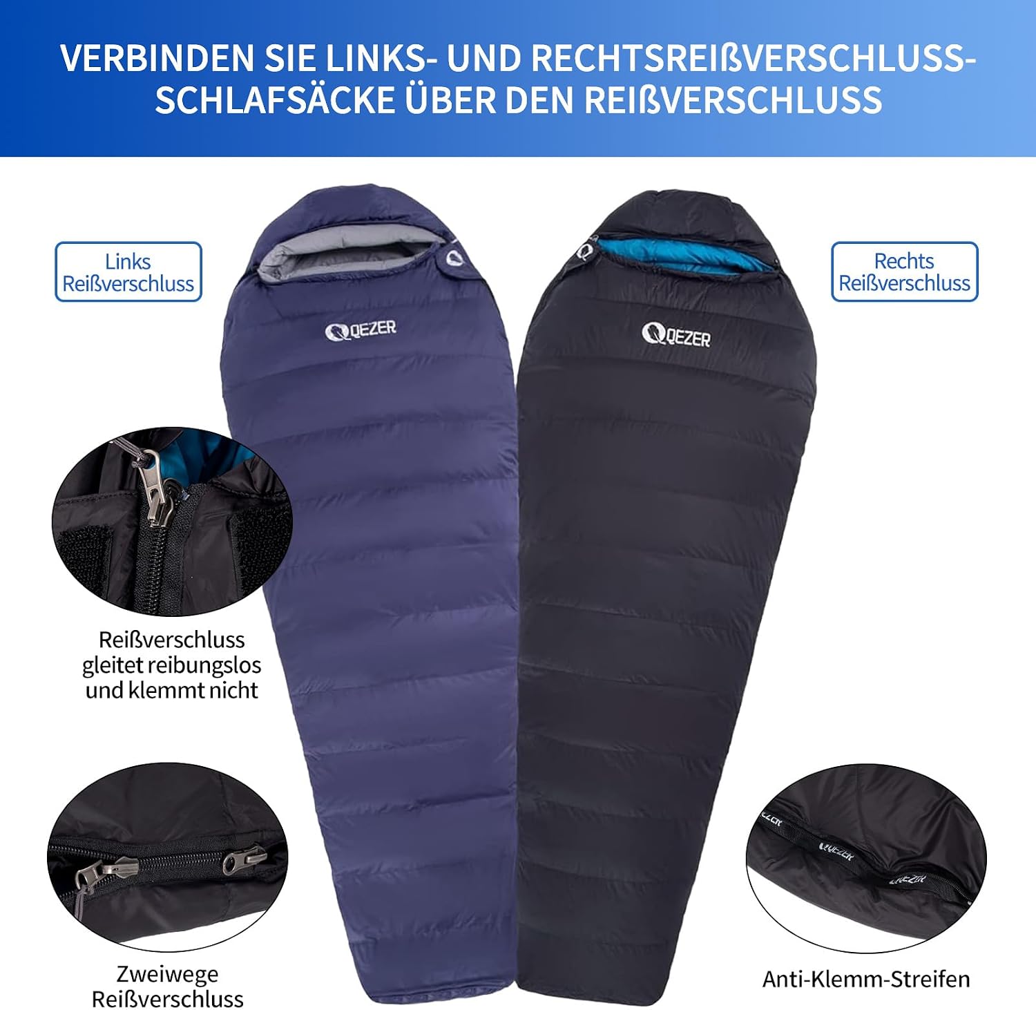 Down Sleeping Bag, Warm Lightweight Winter Sleeping Bag 0 °C to -23 °C for Adults and Children, 4 Seasons, Camping, Outdoor and Indoor – Bild 5