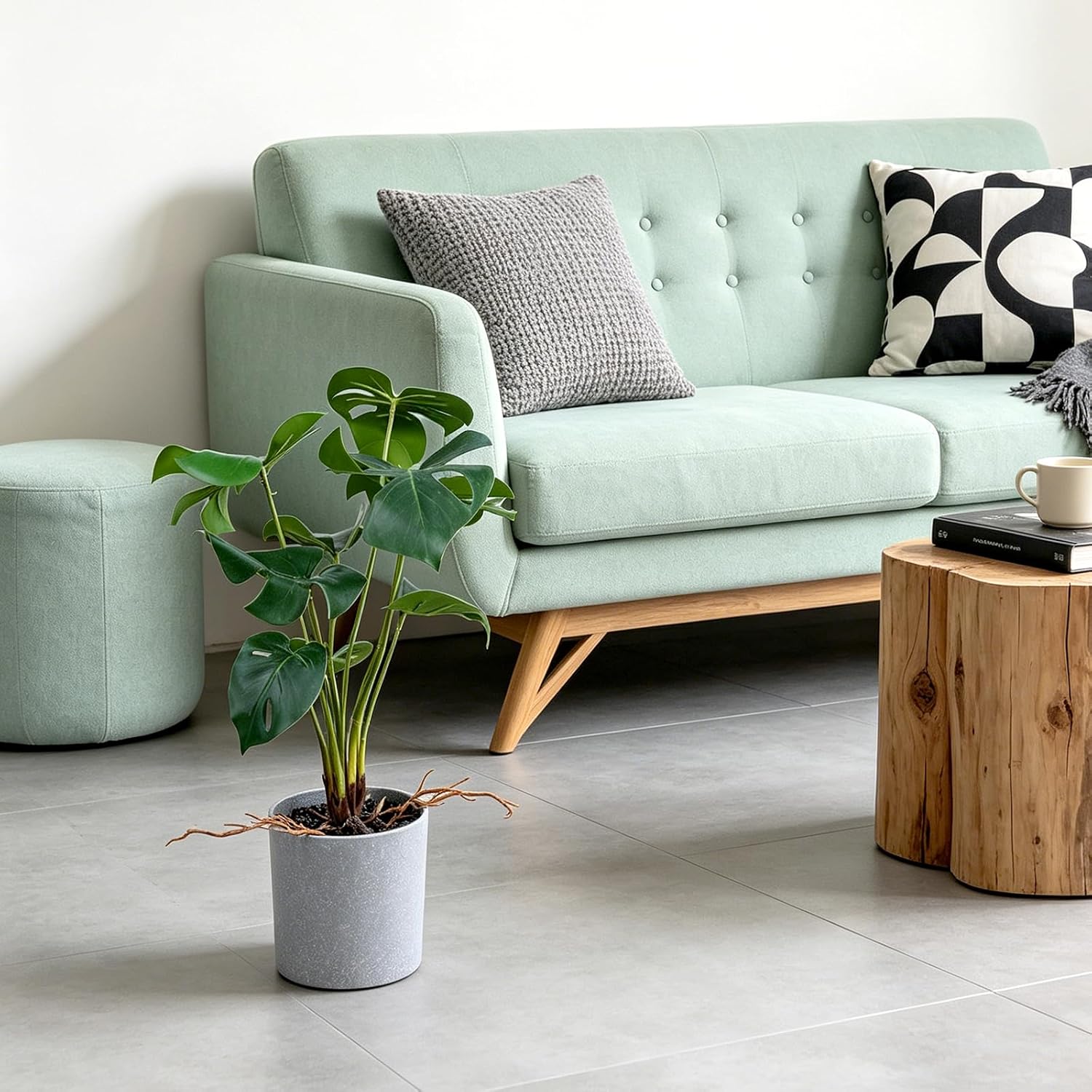 Artificial Monstera Plant 43 cm in Grey Pot 9 Leaves Realistic – Bild 6